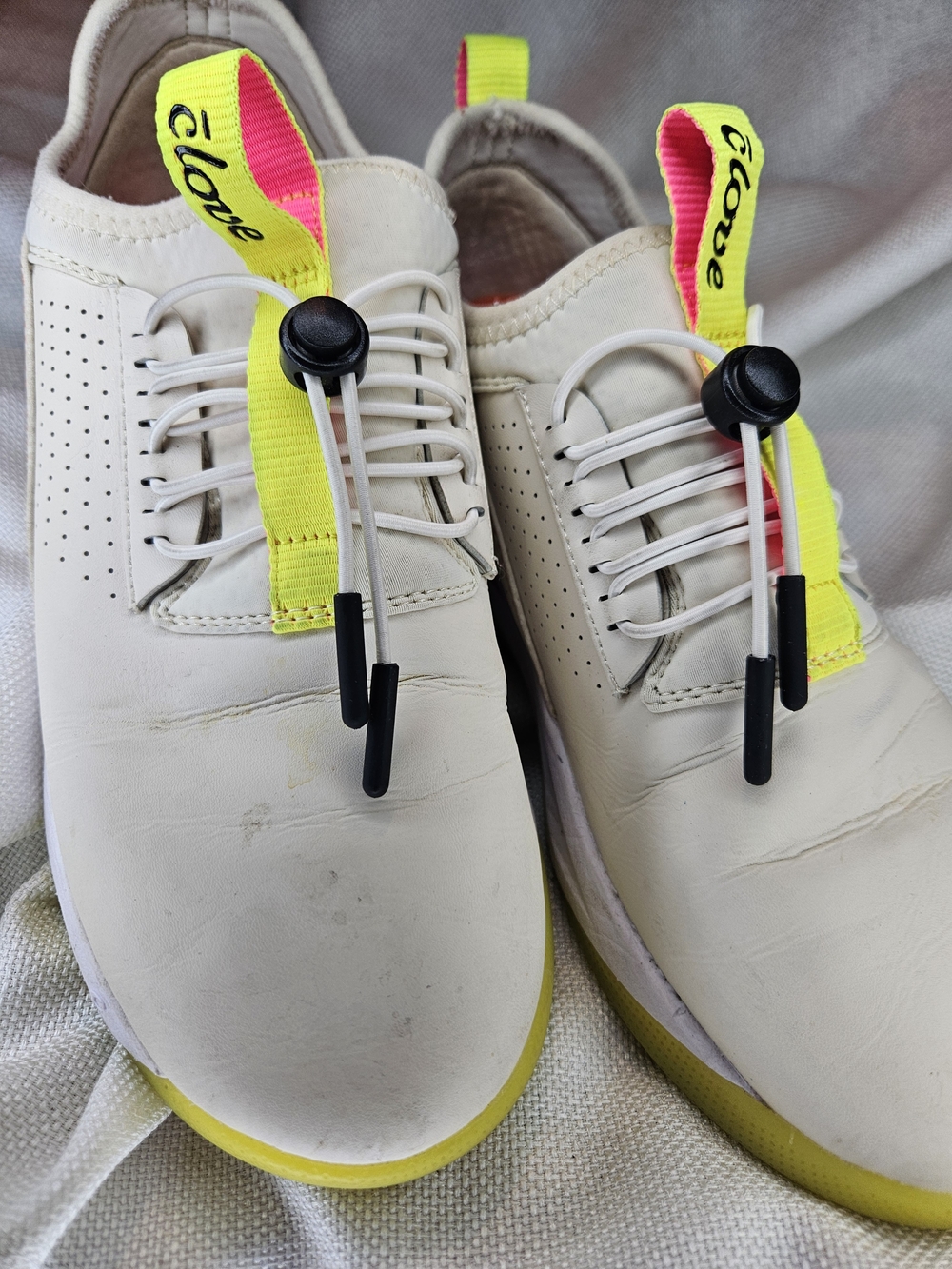 Clove’s Cream Athletic Sneakers with Pink and Neon Yellow Accents Size 7.5W - Picture 2 of 5